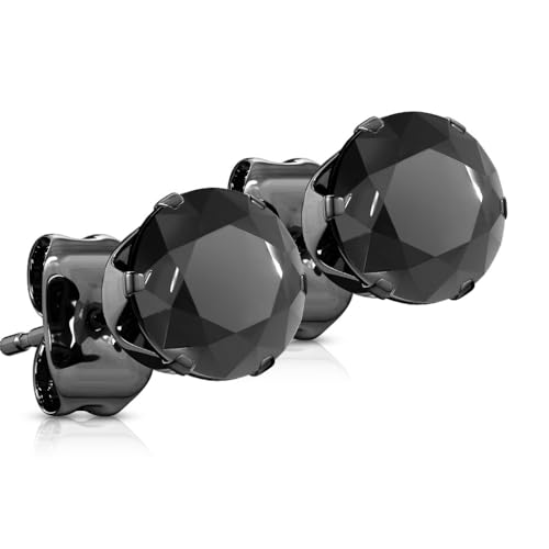 Paula & Fritz® 1 Paar Damen Ohr-Stecker Rund Schwarz Zirkonia Schwarz 4-mm Chirurgenstahl 316L 0,8-mm Stab-Stärke Ohr-Schmuck Ohr-Ring Herren Kinder von Paula & Fritz