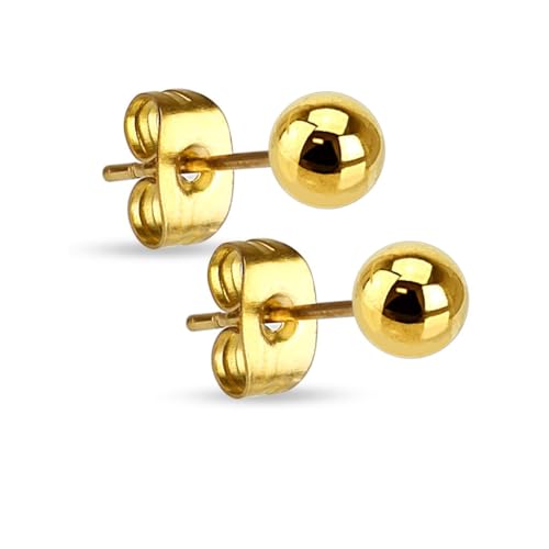 Paula & Fritz® 1 Paar Ohr-Stecker Gold 2-mm Kugel Chirurgenstahl 316L 0,8-mm Stab-Stärke Butterfly-Back Ohr-Ring Damenohr-Ring Herren Standard Lobe Ball von Paula & Fritz