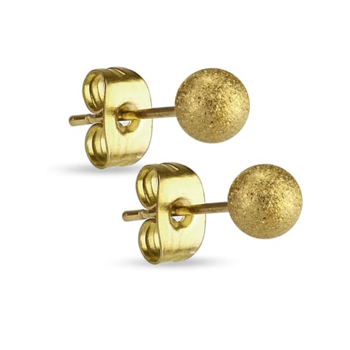 Paula & Fritz® 1 Paar Ohr-Stecker Gold 5-mm Kugel Chirurgenstahl 316L 0,8-mm Stab-Stärke Butterfly-Back Ohr-Ring Damenohr-Ring Herren Standard Lobe Ball von Paula & Fritz
