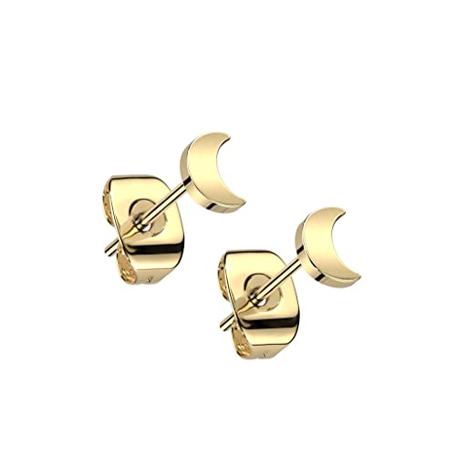 Paula & Fritz® 1 Paar Ohr-Stecker Halb-Mond Gold 4 x 3-mm Titan-ium Grade 23 11-mm Lang Butterfly-Back Ohr-Ring Damenohr-Ring Herren Standard Lobe von Paula & Fritz