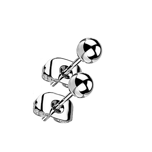 Paula & Fritz® 1 Paar Ohr-Stecker Kugel Silber 4-mm Titan-ium Grade 23 11-mm Lang Butterfly-Back Ohr-Ring Damenohr-Ring Herren Standard Lobe Anti-Tragus von Paula & Fritz