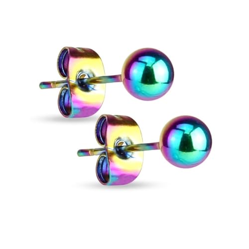Paula & Fritz® 1 Paar Ohr-Stecker Regenbogen 2-mm Kugel Chirurgenstahl 316L 0,8-mm Stab-Stärke Butterfly-Back Ohr-Ring Damenohr-Ring Herren Lobe Ball von Paula & Fritz