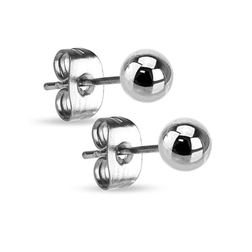 Paula & Fritz® 1 Paar Ohr-Stecker Silber 6-mm Kugel Chirurgenstahl 316L 0,8-mm Stab-Stärke Butterfly-Back Ohr-Ring Damenohr-Ring Herren Standard Lobe von Paula & Fritz