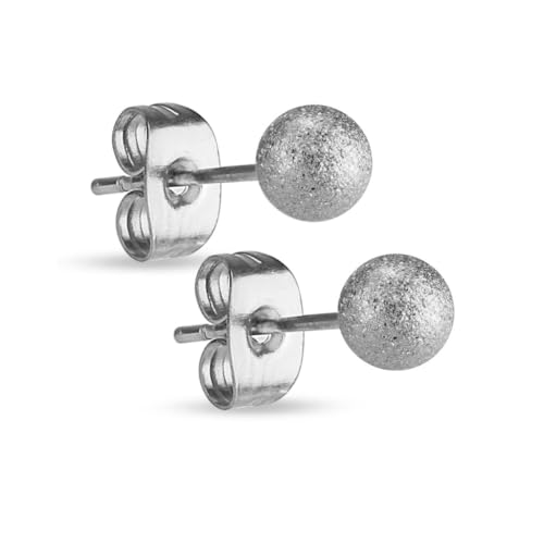 Paula & Fritz® 1 Paar Ohr-Stecker Silber 7-mm Kugel Chirurgenstahl 316L 0,8-mm Stab-Stärke Butterfly-Back Ohr-Ring Damenohr-Ring Herren Standard Lobe von Paula & Fritz