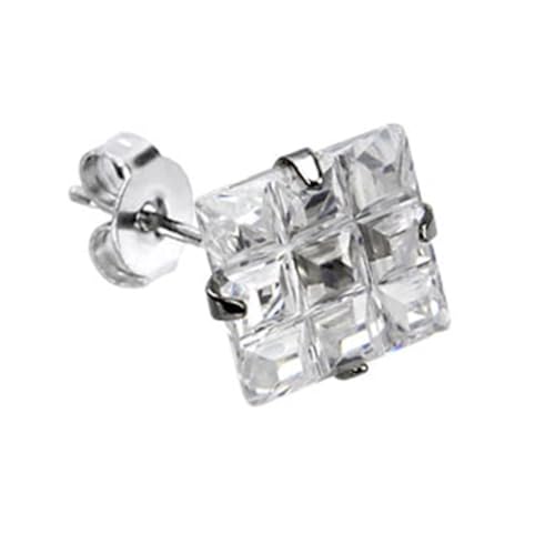 Paula & Fritz® 1 Paar Ohr-Stecker Silber Quadrat 6-mm Zirkonia Klar Chirurgenstahl 316L Butterfly-Back Ohr-Ring Damenohr-Ring Herren Standard Lobe von Paula & Fritz