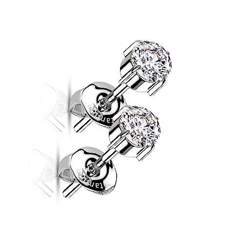 Paula & Fritz® 1 Paar Ohr-Stecker Silber Zirkonia 3-mm Titan-ium Grade 23 11-mm Lang Butterfly-Back Ohr-Ring Damenohr-Ring Herren Standard Lobe Tragus von Paula & Fritz