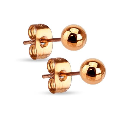 Paula & Fritz® 1 Paar Ohr-Stecker Rosegold 3-mm Kugel Chirurgenstahl 316L 0,8-mm Stab-Stärke Butterfly-Back Ohr-Ring Damenohr-Ring Herren Lobe Ball von Paula & Fritz