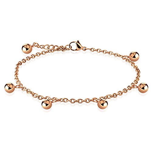 Paula & Fritz® Armband Damen Kugel Charm Anhänger Rose 316L Chirurgenstahl 235-mm Bettelarmband Arm-kettchen Arm-Schmuck Fußkette Fußkettchen Kugel von Paula & Fritz