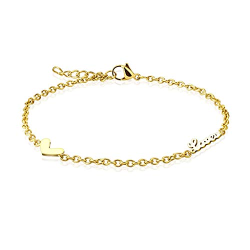 Paula & Fritz® Armband Damen Love Herz Gold 316L Chirurgenstahl 235-mm Bettelarmband Arm-kettchen Arm-Schmuck Fußkette Fußkettchen von Paula & Fritz