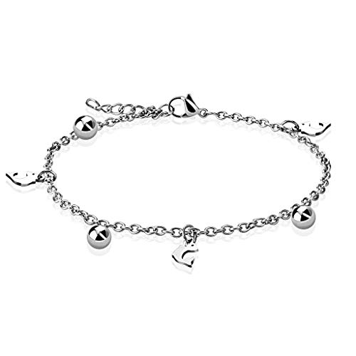 Paula & Fritz® Armband Damen Silber Delphin Kugel Charm Anhänger 316L Chirurgenstahl 235-mm Bettelarmband Arm-kettchen Arm-Schmuck Fußkette Fußkettchen Kugel von Paula & Fritz