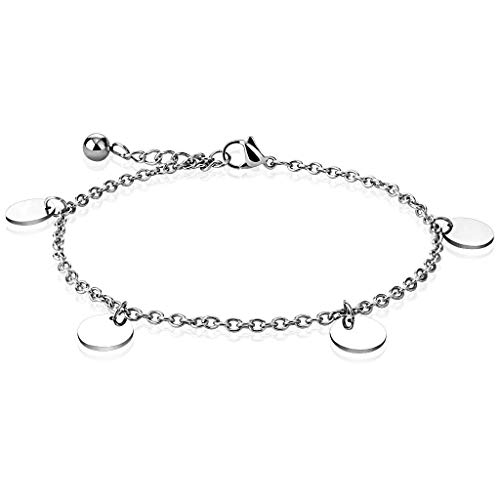 Paula & Fritz® Armband Damen Silber Runde Platte Charm Anhänger 316L Chirurgenstahl 235-mm Bettelarmband Arm-kettchen Arm-Schmuck Fußkette Fußkettchen Kugel von Paula & Fritz