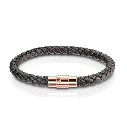 Paula & Fritz® Armband Herren Kunst-Leder Braun Magnet Edelstahl-Verschluss Rosegold 6-mm Breit 216-mm Lang Damenarmband Armschmuck Geflochten Bolo-Kordel von Paula & Fritz