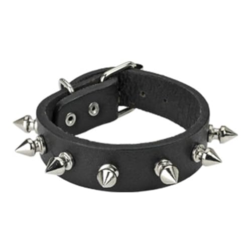 Paula & Fritz® Armband Herren Kunst-Leder Schwarz Silber 240-mm Lang 18-mm Breit Edelstahl Spike Männer Damenarmband Armschmuck Stachel Pyramidennieten von Paula & Fritz