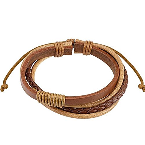Paula & Fritz® Armband Leder Herren Braun Geflochten Gedreht Kordel Lederband Lederarm-Band Männer Frauen Lederbänder Schnur Schmuck verstellbare Länge von Paula & Fritz