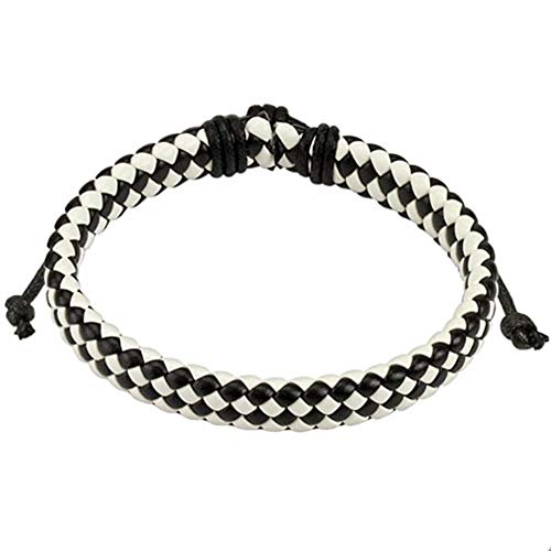 Paula & Fritz® Armband Leder Herren Frauen Schwarz Weiß Geflochten Lederband Lederarm-Band Männer Lederbänder Schmuck verstellbare Länge von Paula & Fritz