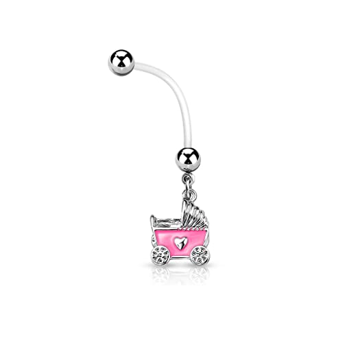Paula & Fritz® Bauch-nabelpiercing Schwangerschafts-Piercing Kinder-Wagen Pink Bio Flexibler Stab Bauch-Piercing Nabel-Piercing Boy Girl Baby Stroller von Paula & Fritz