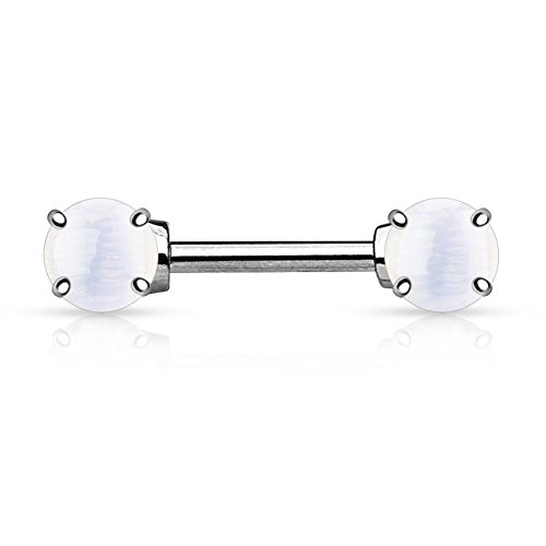 Paula & Fritz® Brustwarzen-Piercing Brustpiercing Frau Maenner Intimpiercing Mann Nippelpiercing Barbell Natursteine Braun Weiß Violett Grün Edelstahl Chirurgenstahl 316L KB022_OPL von Paula & Fritz