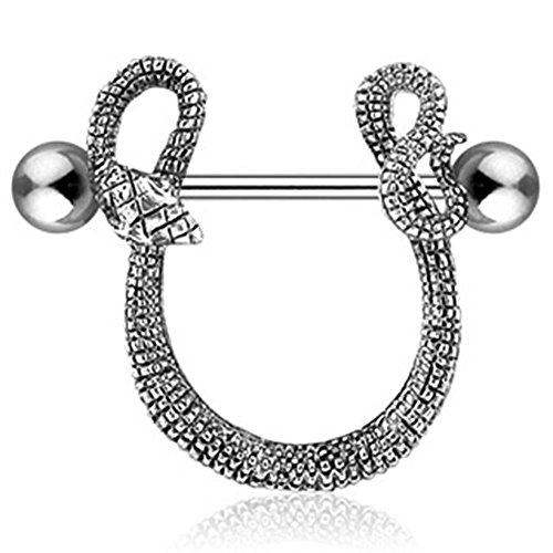 Paula & Fritz® Brustwarzen-Piercing Brustpiercing Frau Maenner Intimpiercing Mann Nippelpiercing Hantel Gewundene Schlange Chirurgenstahl 316L KQ-755 von Paula & Fritz