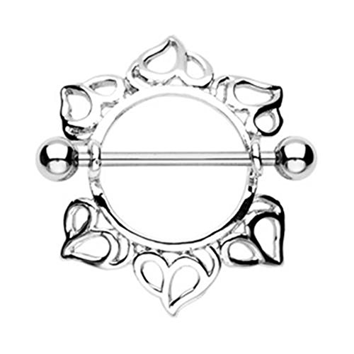 Paula & Fritz® Brustwarzen-Piercing Brustpiercing Frau Maenner Intimpiercing Mann Nippelpiercing Schild Keimende Herzen Silber Edelstahl Chirurgenstahl 316L KFV730 von Paula & Fritz