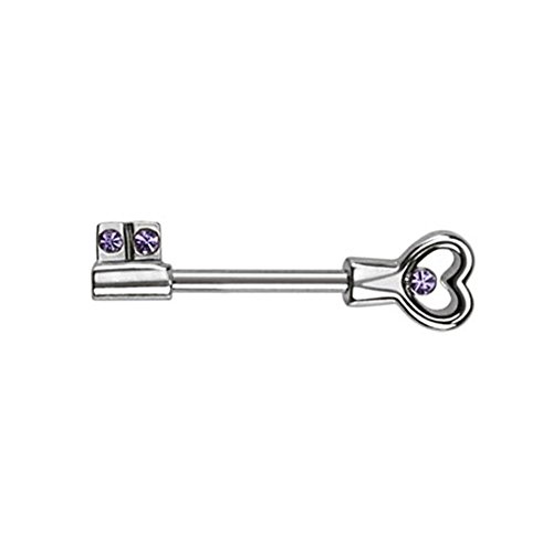 Paula & Fritz® Brustwarzen-Piercing Brustpiercing Frau Maenner Intimpiercing Mann Nippelpiercing Schlüssel Herz Zirkonia Edelstahl Chirurgenstahl 316L KB001_TZ von Paula & Fritz