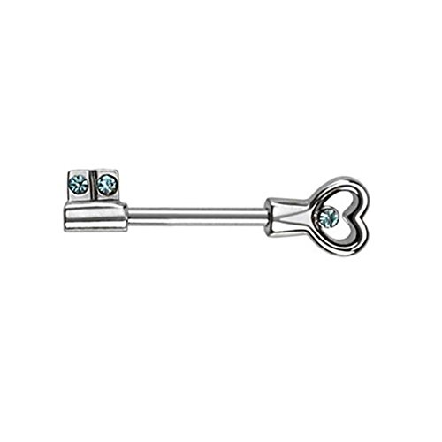 Paula & Fritz® Brustwarzen-Piercing Brustpiercing Frau Maenner Intimpiercing Mann Nippelpiercing Schlüssel Herz Zirkonia Edelstahl Chirurgenstahl 316L KB001_AQ von Paula & Fritz