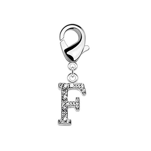 Paula & Fritz® Damen Charm-Anhänger Buchstabe F Zirkonia Silber 10-mm x 8-mm 316L Chirurgenstahl Bettelarmband Arm-Schmuck Hals-Ketten Fuß-Kettchen von Paula & Fritz