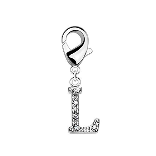 Paula & Fritz® Damen Charm-Anhänger Buchstabe L Zirkonia Silber 10-mm x 8-mm 316L Chirurgenstahl Bettelarmband Arm-Schmuck Hals-Ketten Fuß-Kettchen von Paula & Fritz