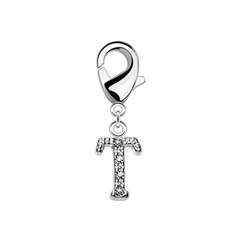 Paula & Fritz® Damen Charm-Anhänger Buchstabe T Zirkonia Silber 10-mm x 8-mm 316L Chirurgenstahl Bettelarmband Arm-Schmuck Hals-Ketten Fuß-Kettchen von Paula & Fritz