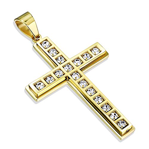 Paula & Fritz® Damen Ketten-Anhänger Kreuz Zirkonia Klar 316L Chirurgenstahl Gold 71,8 x 40-mm Halsketten-Anhänger Pendant Herren-Kettenanhänger von Paula & Fritz