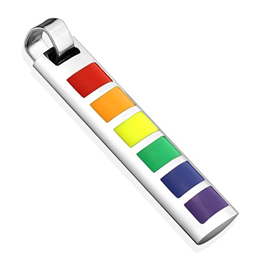 Paula & Fritz® Damen Ketten-Anhänger Rechteck Regenbogen-Farben LGBT 316L Chirurgenstahl 41 x 10-mm Halsketten Pendant Herren von Paula & Fritz