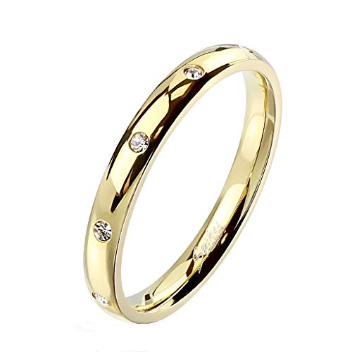 Paula & Fritz® Damen-Ring glänzend 3mm Zirkonia Silber Gelb-Gold Rosé-Gold Bunt Freundschafts-Ring Partner-Ring Edelstahl 316L R-M6822G_100 von Paula & Fritz