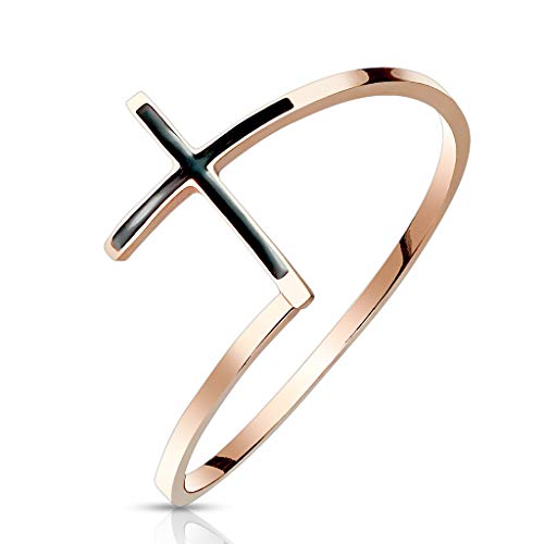 Paula & Fritz® Damen-Ring roségold 1mm schmal Kreuz schwarz Edelstahlring Freundschaftsring Partnerring R-M7086R_90 von Paula & Fritz