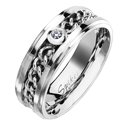 Paula & Fritz® Damenring Silber Gold inneliegende Kette eingefasster Zirkonia Verlobungs-Ring Freundschaftsring Herrenring Partnerring Edelstahl Chirurgenstahl 316L R-M6006S_110 von Paula & Fritz