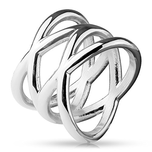 Paula & Fritz® Double X 16mm breit Damen-Ring Verlobungs-Ring Freundschaftsring Herrenring Partnerring Edelstahl Chirurgenstahl 316L Silber 47 (15) von Paula & Fritz