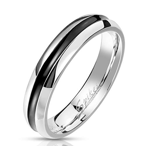 Paula & Fritz® Edel-stahlring Silber 4mm schmal schwarzes Band Damen-Ring Herrenring Verlobungs-Ring Freundschaftsring Partnerring R-M7227_12 von Paula & Fritz