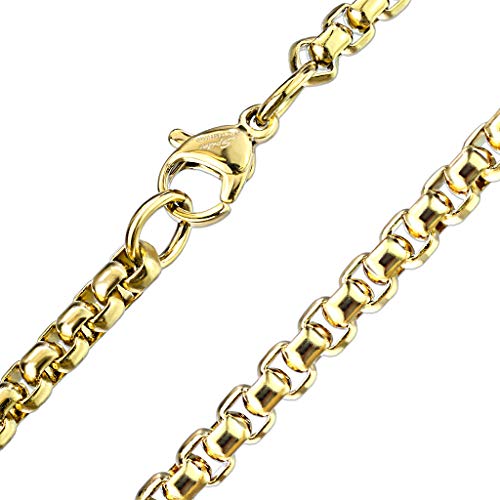 Paula & Fritz® Edelstahl Hals-Kette Damen Gold 3,5-mm Breit 485-mm Lang ca 5-Gramm Herren-Kette Hals-Schmuck Vierkant-Ankerkette Frauen Männer-Ketten von Paula & Fritz
