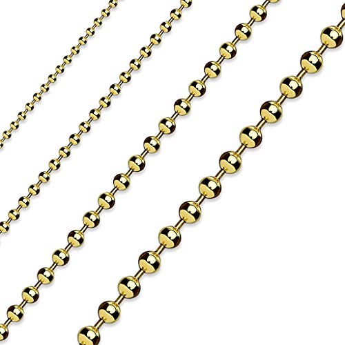 Paula & Fritz® Edelstahl Hals-Kette Damen Gold 410-mm Lang 2-mm Breit ca 6-Gramm Herren-Kette Hals-Schmuck Kugelkette Frauen-Ketten Männer-Ketten von Paula & Fritz