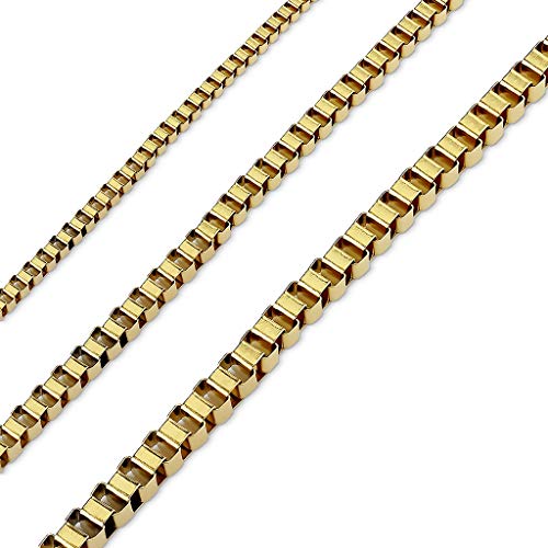 Paula & Fritz® Edelstahl Hals-Kette Damen Gold 435-mm Lang 2-mm Breit ca 5-Gramm Herren-Kette Hals-Schmuck Venezianerkette Frauenkette Männerkette von Paula & Fritz