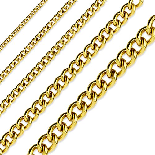 Paula & Fritz® Edelstahl Hals-Kette Damen Gold 535-mm Lang 4-mm Breit ca 17-Gramm Herren-Kette Hals-Schmuck Anker-Kette Frauen-Ketten Männer-Ketten von Paula & Fritz