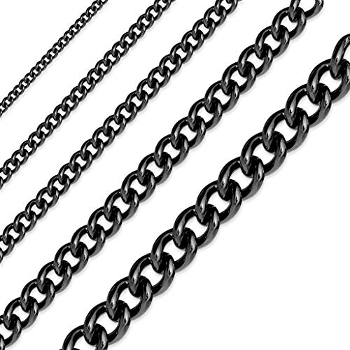 Paula & Fritz® Edelstahl Hals-Kette Damen Schwarz 410-mm Lang 2-mm Breit ca 5-Gramm Herren-Kette Hals-Schmuck Anker-Kette Frauen-Ketten Männer-Ketten von Paula & Fritz