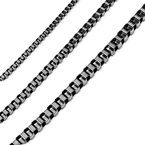 Paula & Fritz® Edelstahl Hals-Kette Damen Schwarz 535-mm Lang 3-mm Breit ca 12-Gramm Herren-Kette Hals-Schmuck Venezianerkette Frauenkette Männerkette von Paula & Fritz