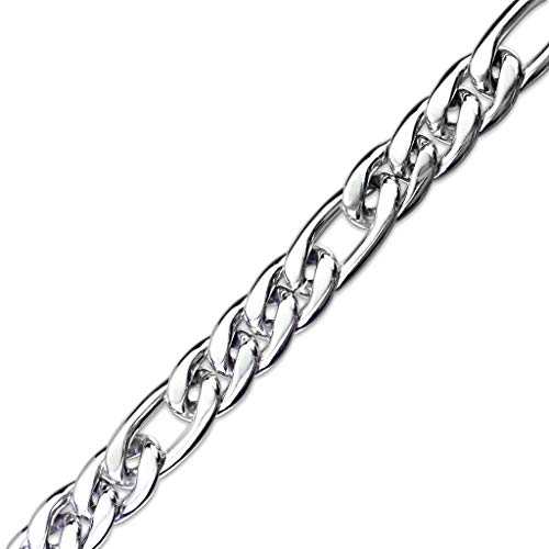 Paula & Fritz® Edelstahl Hals-Kette Damen Silber 7,5-mm Breit 490-mm Lang Herren-Kette Hals-Schmuck Figaro-Panzerkette Frauen-Ketten Männer-Ketten von Paula & Fritz