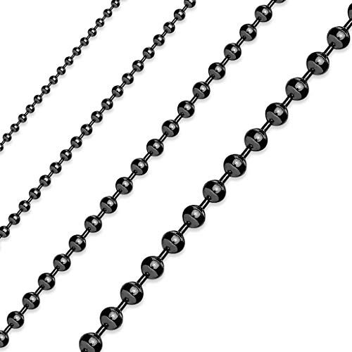 Paula & Fritz® Edelstahl Hals-Kette Damen Schwarz 460-mm Lang 1,5-mm Breit ca 6-Gramm Herren-Kette Hals-Schmuck Kugelkette Frauen-Ketten Männer-Ketten von Paula & Fritz