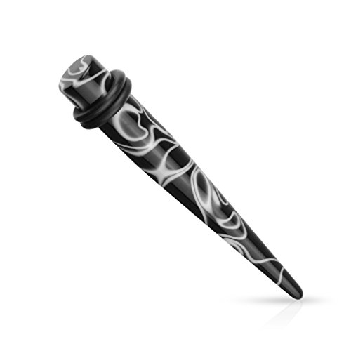 Paula & Fritz® Expander Taper 3-mm Dehnstab Marmor-Wirbel Schwarz Weiß Acryl Set Piercing Schmuck Ohr-Tunnel Damen Herren Dehn-Stift O-Ring Pflock von Paula & Fritz