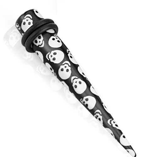 Paula & Fritz® Expander Taper 3-mm Dehnstab Totenkopf Schwarz Weiß Acryl Set Piercing Ohr-Schmuck Ohr-Tunnel Damen Herren Dehn-Stift O-Ring Pflock von Paula & Fritz