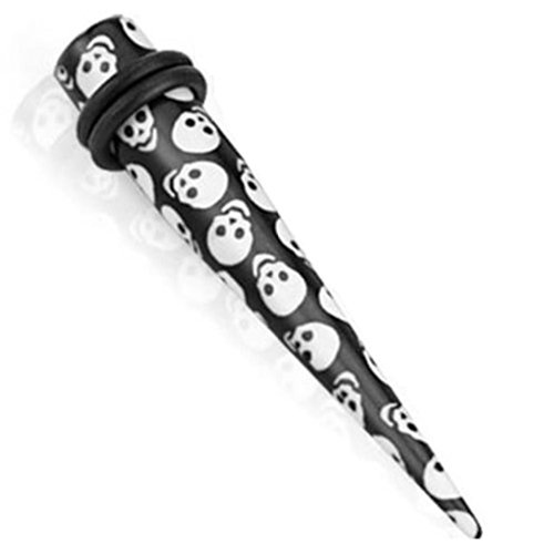 Paula & Fritz® Expander Taper 8-mm Dehnstab Totenkopf Schwarz Weiß Acryl Set Piercing Ohr-Schmuck Ohr-Tunnel Damen Herren Dehn-Stift O-Ring Pflock von Paula & Fritz