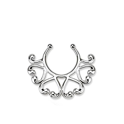 Paula & Fritz® Fake Brustwarzen-Piercing Brustpiercing Frau Maenner Intimpiercing Mann Nippelpiercing Halber Schild Vintage Herzen Edelstahl Chirurgenstahl 316L KX002 von Paula & Fritz