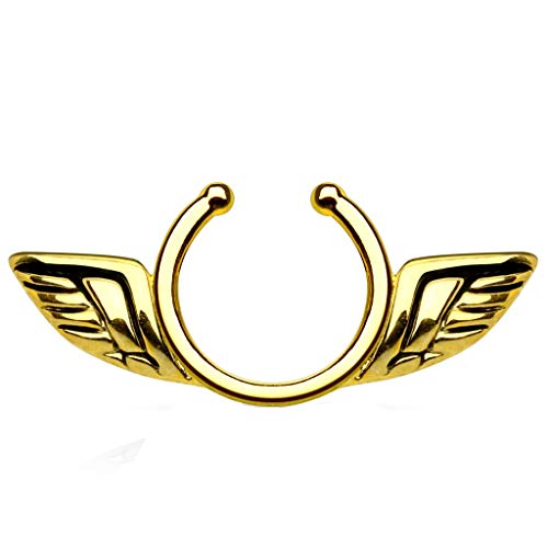 Paula & Fritz® Fake Brustwarzen-Piercing Clip Engelsflügel Brustpiercing Frau Maenner Intimpiercing Mann Nippelpiercing Edelstahl Chirurgenstahl 316L Silber Gelbgold Roségold KX-011_GD von Paula & Fritz