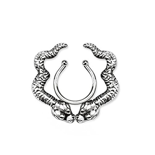 Paula & Fritz® Fake Brustwarzen-Piercing Flüsternde Schlangen Brustpiercing Frau Maenner Intimpiercing Mann Nippelpiercing Clip Edelstahl Chirurgenstahl 316L KX008 von Paula & Fritz