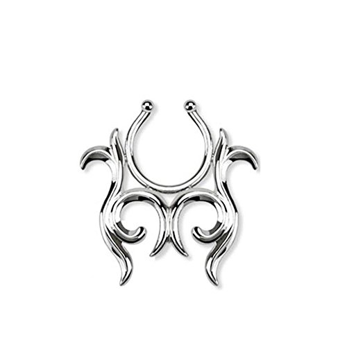 Paula & Fritz® Fake Brustwarzen-Piercing Tribal Tattoo Brustpiercing Frau Maenner Intimpiercing Mann Nippelpiercing Edelstahl Chirurgenstahl 316L KX005 von Paula & Fritz